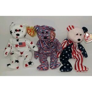 Ty Beanie Babies Lot of 3 Patriotic Bears GLORY'98, SPANGLE'99, USA 2000 w/tags!